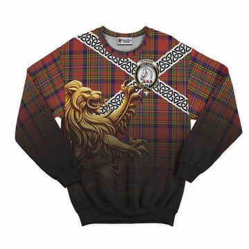 Hepburn Crest Tartan Sweatshirt with Golden Lion Emblem Celtic Style