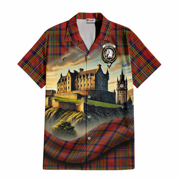 Tartan Vibes Clothing Hepburn Tartan Family Crest Short Sleeve Button Shirt with Scottish Ancient Castle Style