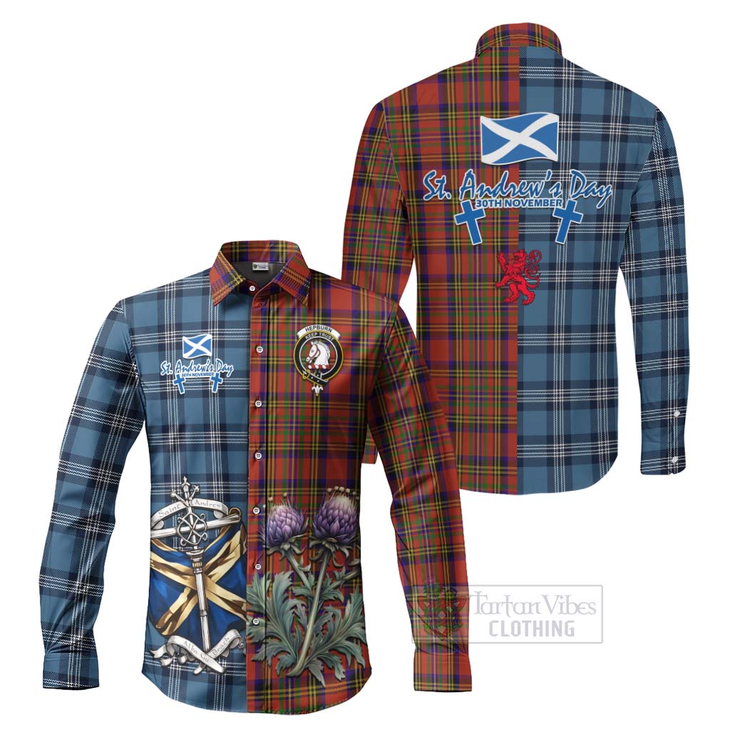 Tartan Vibes Clothing Hepburn Tartan Long Sleeve Button Shirt Happy St. Andrew's Day Half Tartan Style