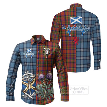 Hepburn Tartan Long Sleeve Button Shirt Happy St. Andrew's Day Half Tartan Style