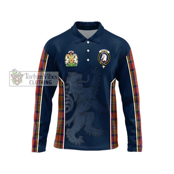 Hepburn Tartan Long Sleeve Polo Shirt with Family Crest and Lion Rampant Vibes Sport Style