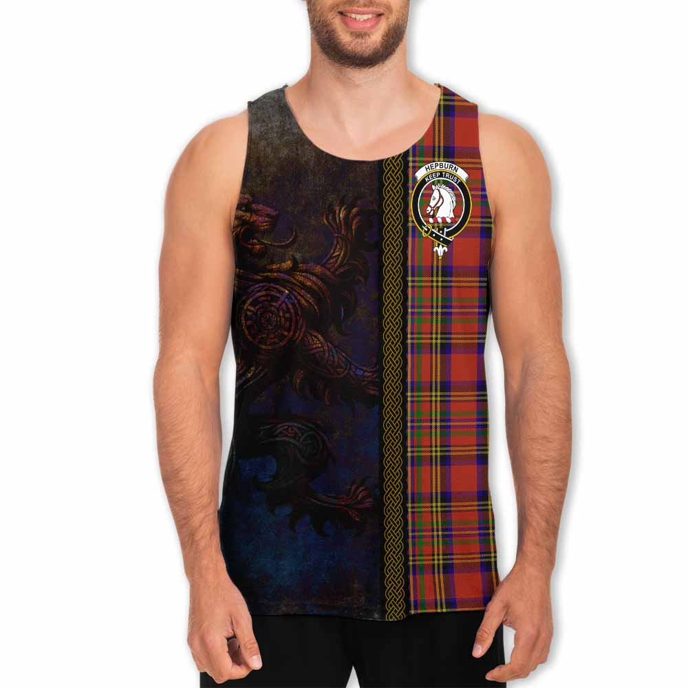 Tartan Vibes Clothing Hepburn Tartan Family Crest Men's Tank Top Alba Gu Brath Be Brave Lion Ancient Style