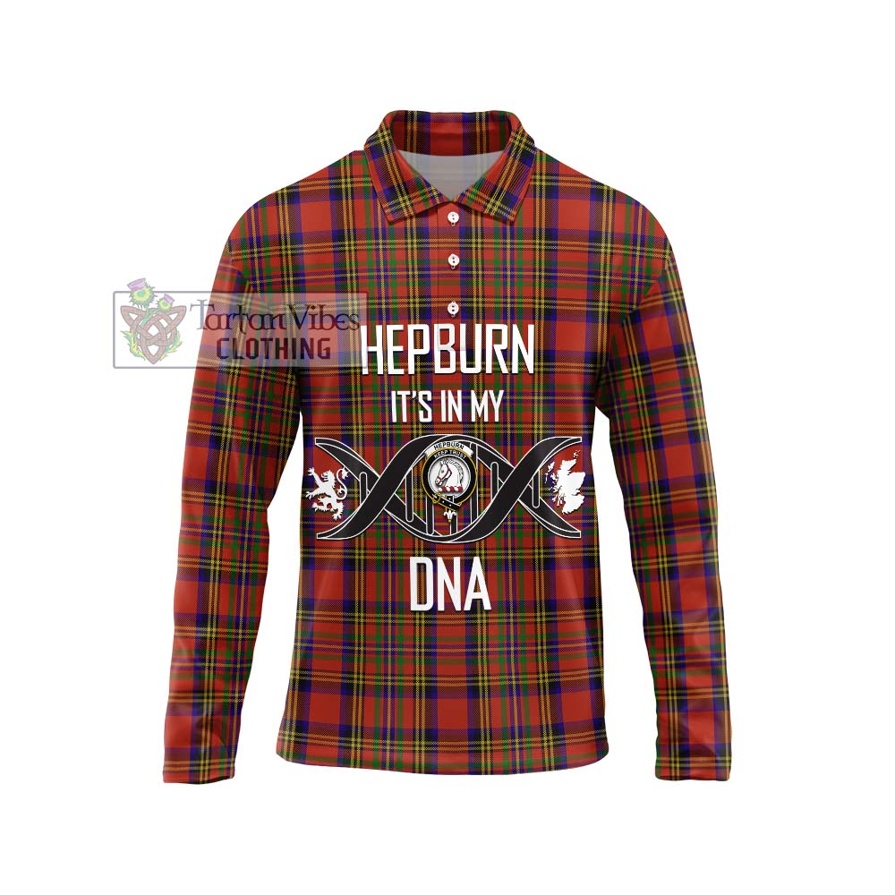 Hepburn Tartan Long Sleeve Polo Shirt with Family Crest DNA In Me Style Unisex - Tartanvibesclothing Shop