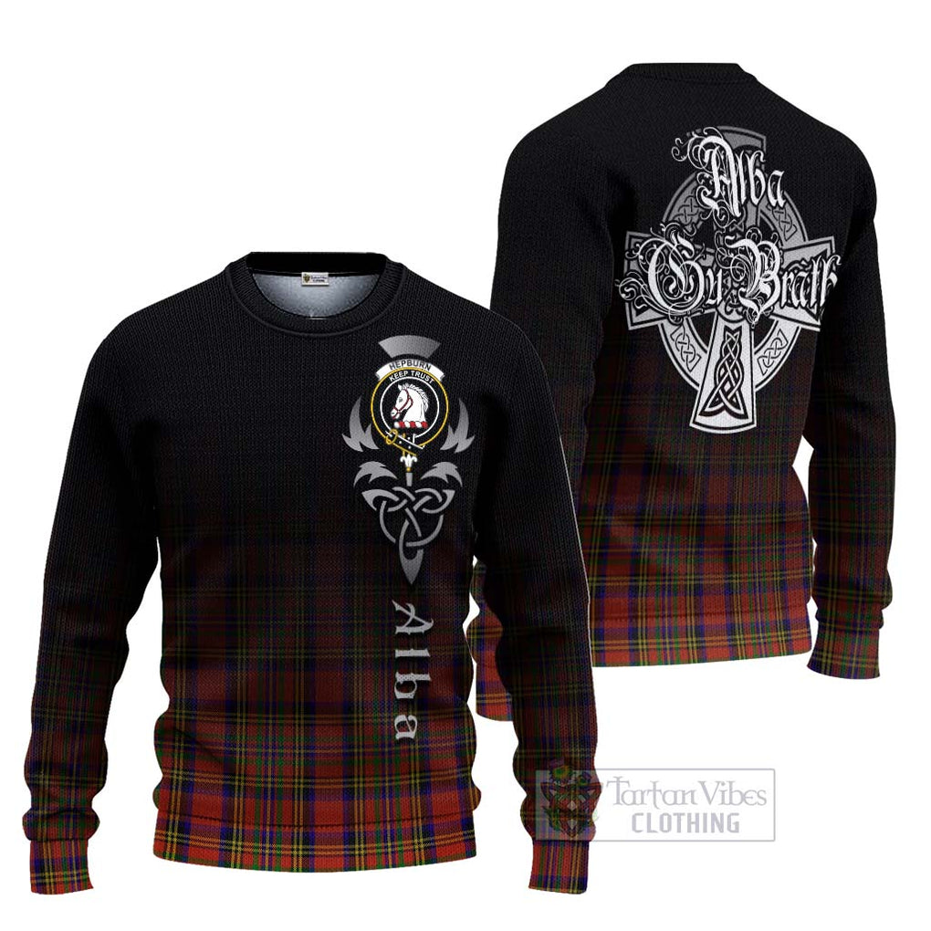 Tartan Vibes Clothing Hepburn Tartan Knitted Sweater Featuring Alba Gu Brath Family Crest Celtic Inspired
