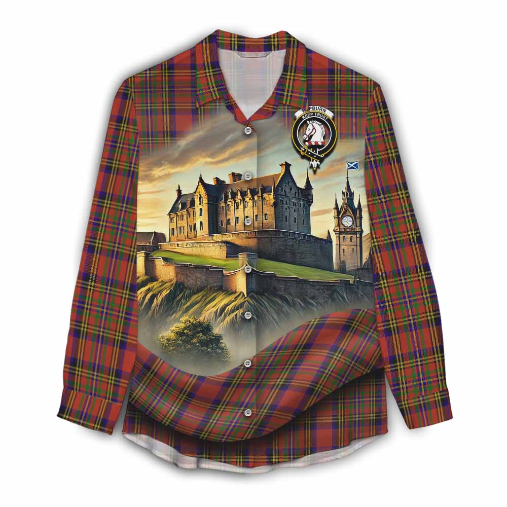 Tartan Vibes Clothing Hepburn Tartan Family Crest Women's Casual Shirt with Scottish Ancient Castle Style