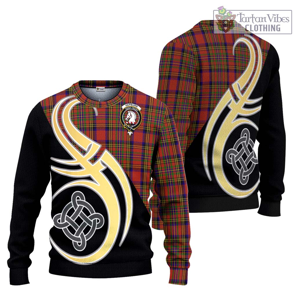 Hepburn Tartan Knitted Sweater with Family Crest and Celtic Symbol Style Unisex - Tartan Vibes Clothing