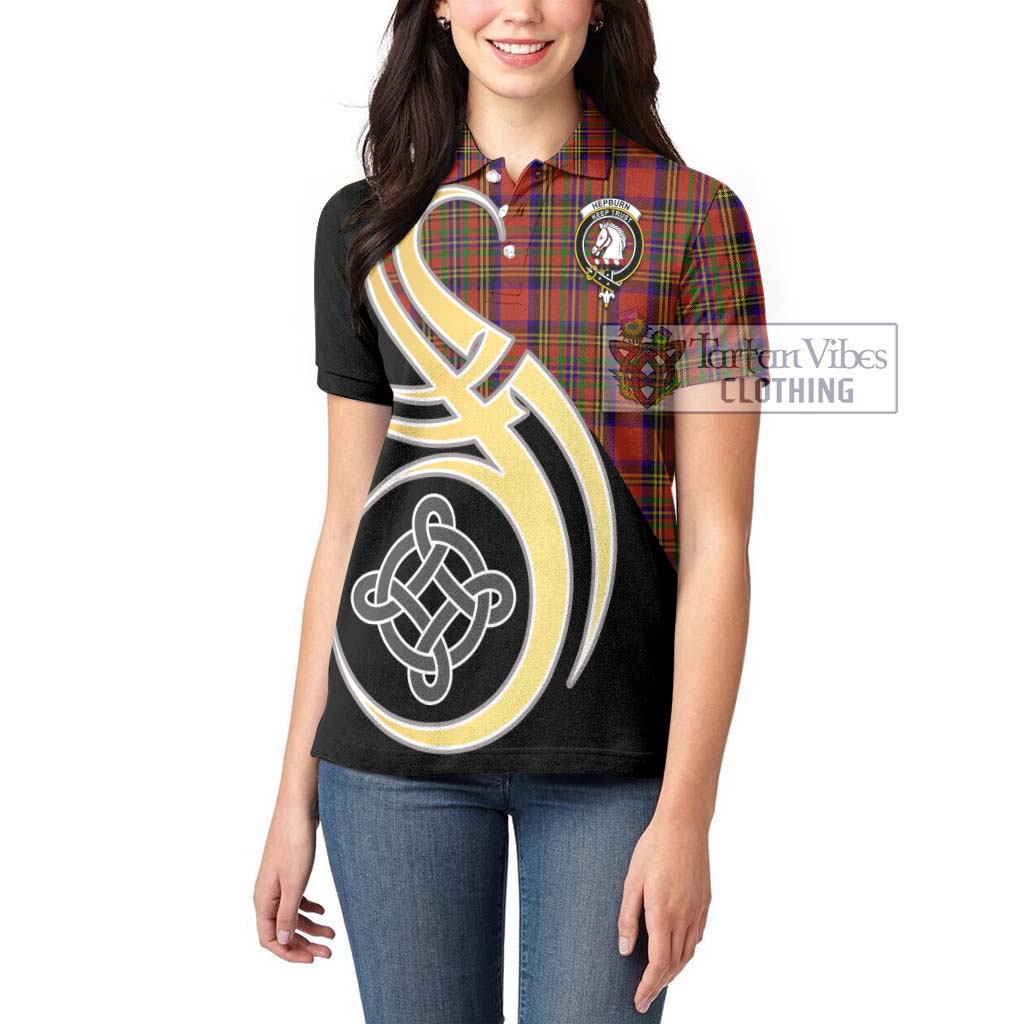 Hepburn Tartan Women's Polo Shirt with Family Crest and Celtic Symbol Style Women - Tartan Vibes Clothing