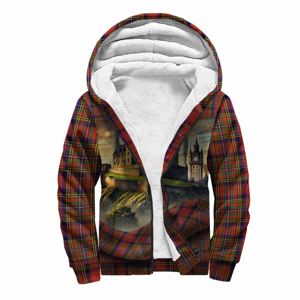 Tartan Vibes Clothing Hepburn Tartan Family Crest Sherpa Hoodie with Scottish Ancient Castle Style