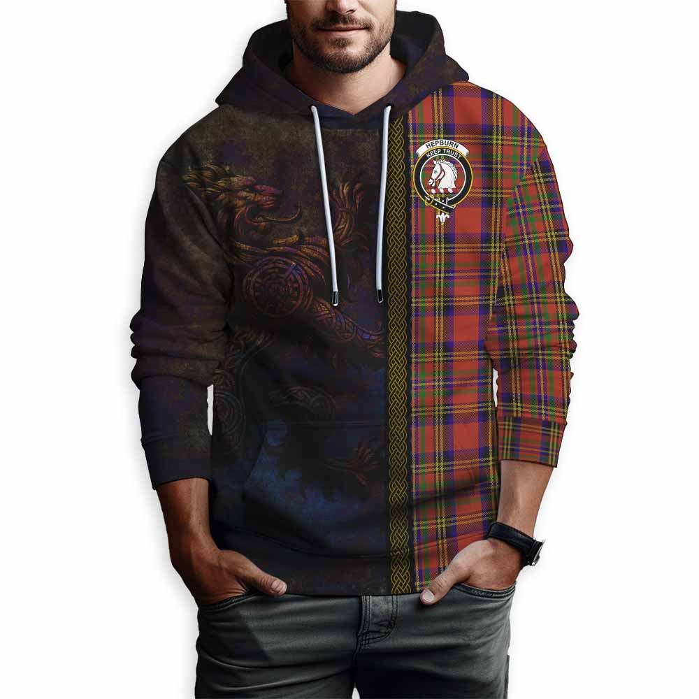 Tartan Vibes Clothing Hepburn Tartan Family Crest Hoodie Alba Gu Brath Be Brave Lion Ancient Style