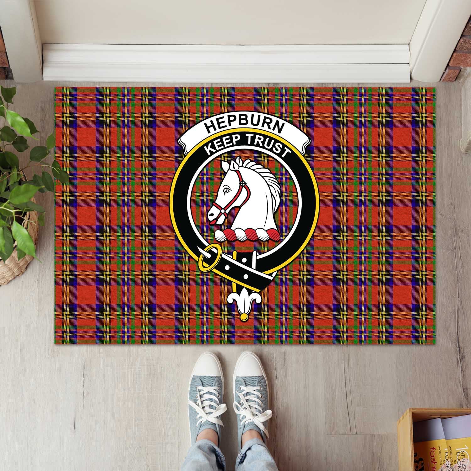 Hepburn Tartan Rubber Doormat with Family Crest L 60*90cm - Tartan Vibes Clothing