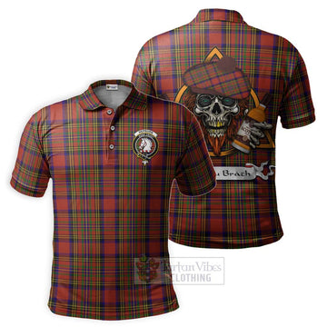 Tartan Vibes Clothing Hepburn Tartan Polo Shirt with Family Crest and Bearded Skull Holding Bottles of Whiskey