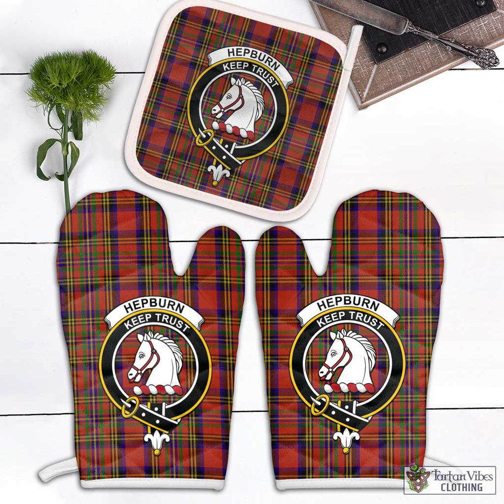 Hepburn Tartan Combo Oven Mitt & Pot-Holder with Family Crest Combo 1 Oven Mitt & 1 Pot-Holder White - Tartan Vibes Clothing
