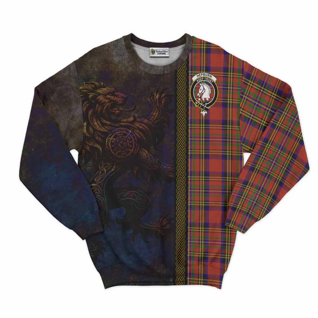 Tartan Vibes Clothing Hepburn Tartan Family Crest Sweatshirt Alba Gu Brath Be Brave Lion Ancient Style