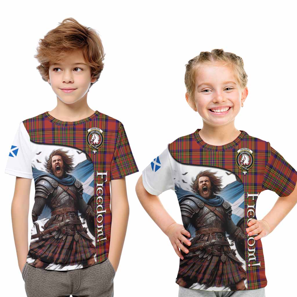 Hepburn Crest Tartan Kid T-Shirt Inspired by the Freedom of Scottish Warrior Youth XL Size14 - Tartan Vibes Clothing