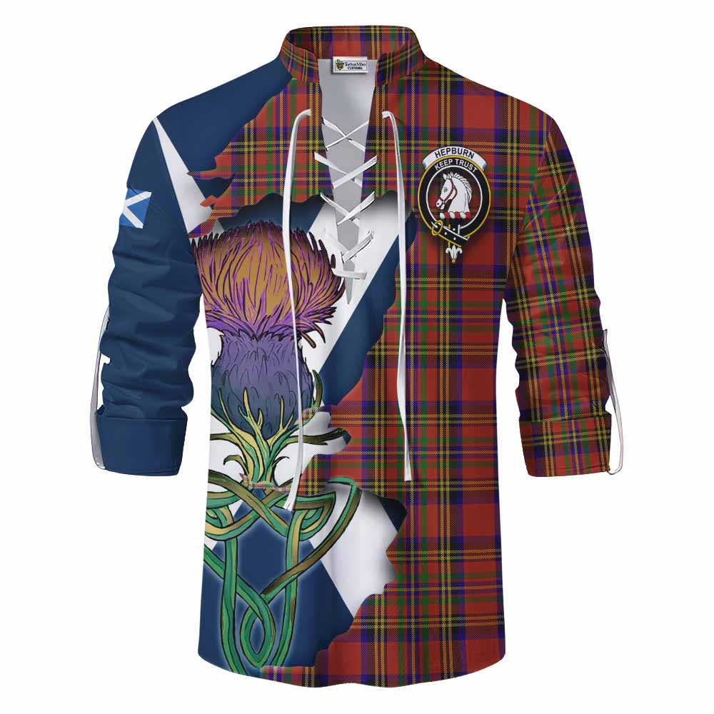 Tartan Vibes Clothing Hepburn Tartan Family Crest Ghillie Kilt Shirt Scottish Thistle Celtic Inspired