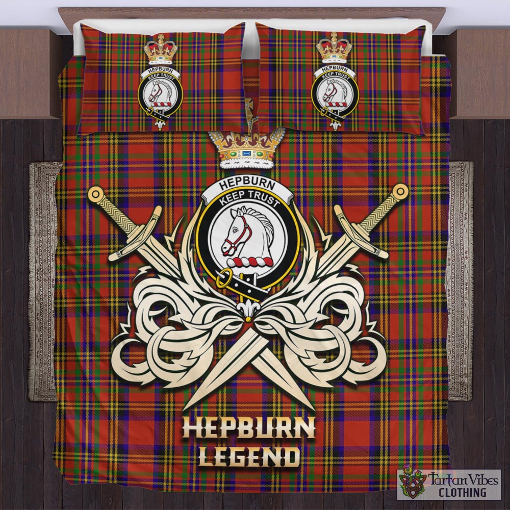 Tartan Vibes Clothing Hepburn Tartan Bedding Set with Clan Crest and the Golden Sword of Courageous Legacy
