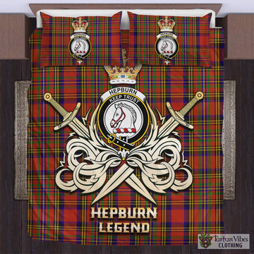 Hepburn Tartan Bedding Set with Clan Crest and the Golden Sword of Courageous Legacy