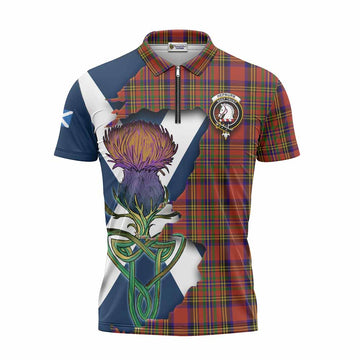 Hepburn Tartan Family Crest Zipper Polo Shirt Scottish Thistle Celtic Inspired