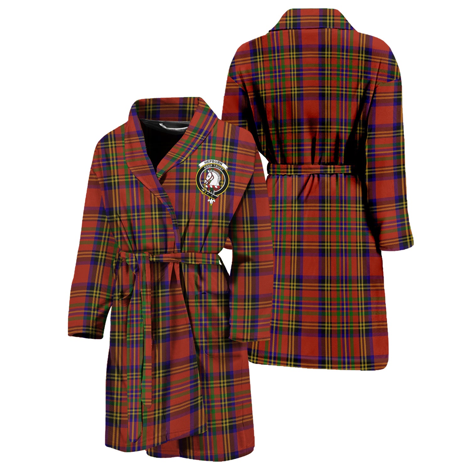 Hepburn Tartan Bathrobe with Family Crest Unisex S - Tartan Vibes Clothing