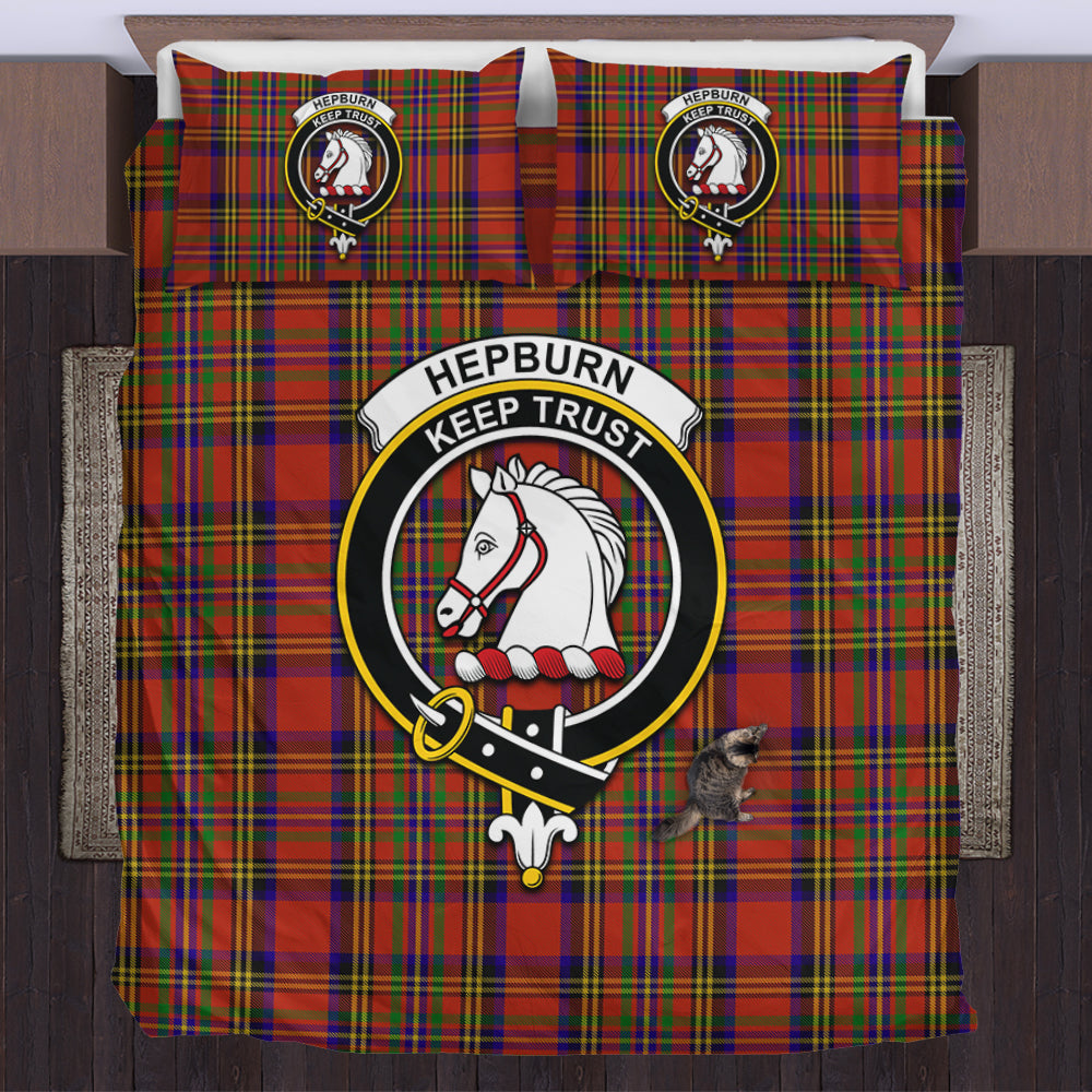 Hepburn Tartan Bedding Set with Family Crest US Bedding Set - Tartan Vibes Clothing