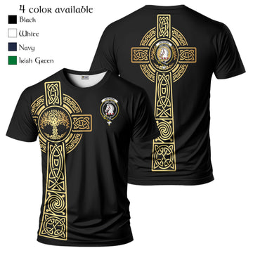 Hepburn Clan Mens T-Shirt with Golden Celtic Tree Of Life