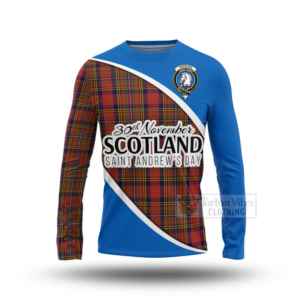 Tartan Vibes Clothing Hepburn Family Crest Tartan Long Sleeve T-Shirt Celebrate Saint Andrew's Day in Style