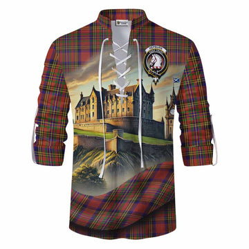 Hepburn Tartan Family Crest Ghillie Kilt Shirt with Scottish Ancient Castle Style