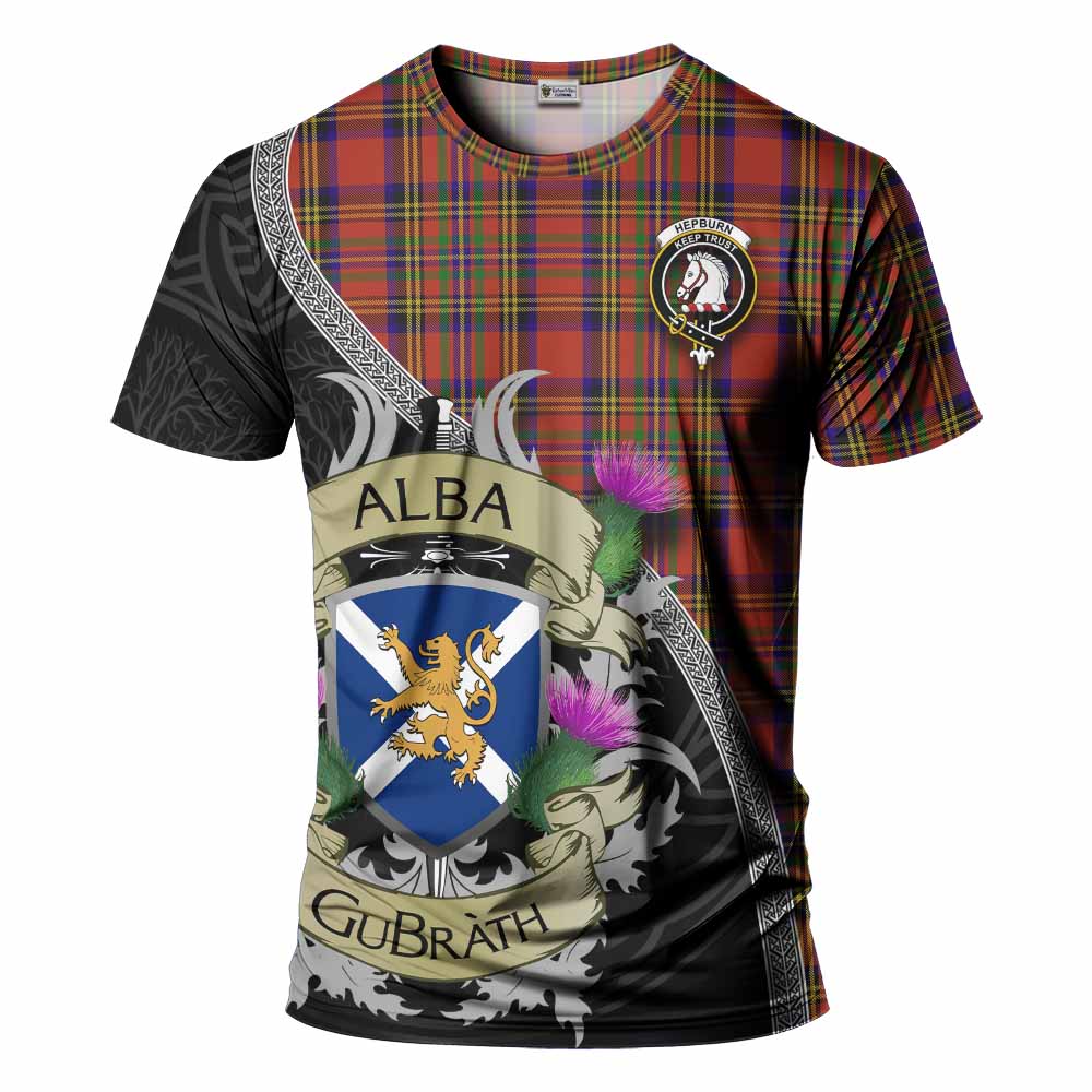 Tartan Vibes Clothing Hepburn Tartan Family Crest T-Shirt Lion Rampant Royal Thistle Shield Celtic Inspired