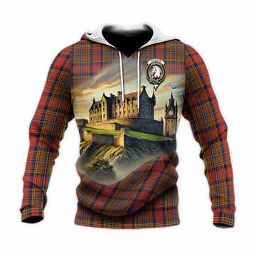Hepburn Tartan Family Crest Knitted Hoodie with Scottish Ancient Castle Style