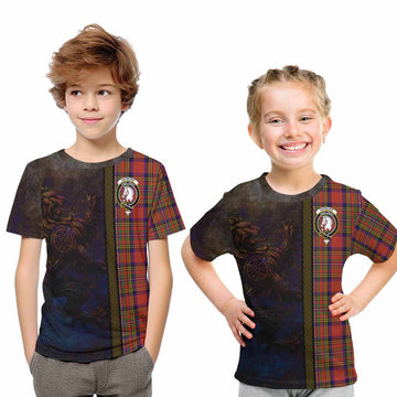 Hepburn Tartan Family Crest Kid T-Shirt Alba Gu Brath Be Brave Lion Ancient Style
