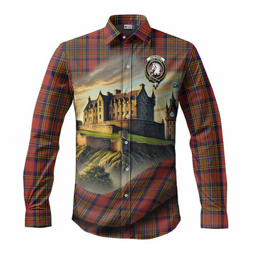 Hepburn Tartan Family Crest Long Sleeve Button Shirt with Scottish Ancient Castle Style