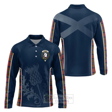 Hepburn Tartan Long Sleeve Polo Shirt with Family Crest and Scottish Thistle Vibes Sport Style