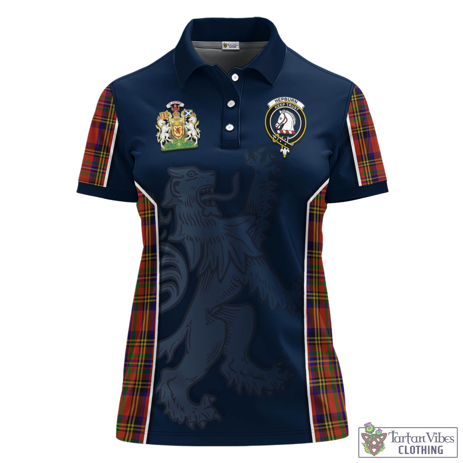 Hepburn Tartan Women's Polo Shirt with Family Crest and Lion Rampant Vibes Sport Style - Tartan Vibes Clothing