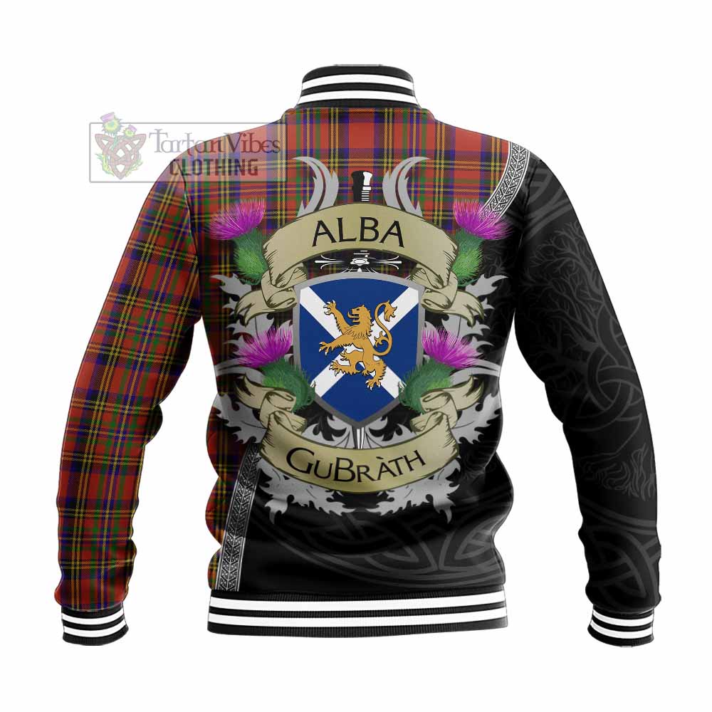 Tartan Vibes Clothing Hepburn Tartan Family Crest Baseball Jacket Lion Rampant Royal Thistle Shield Celtic Inspired