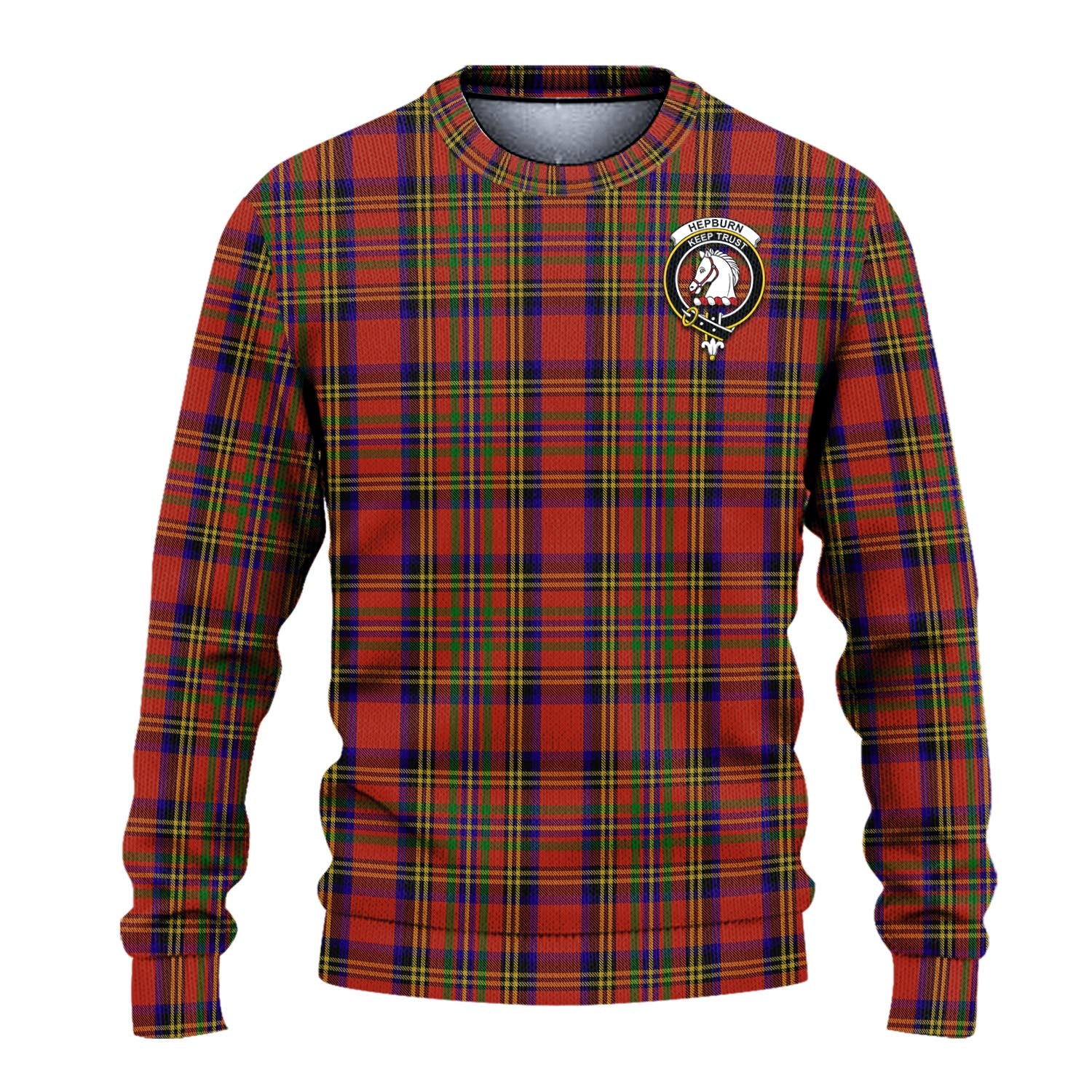Hepburn Tartan Knitted Sweater with Family Crest - Tartanvibesclothing