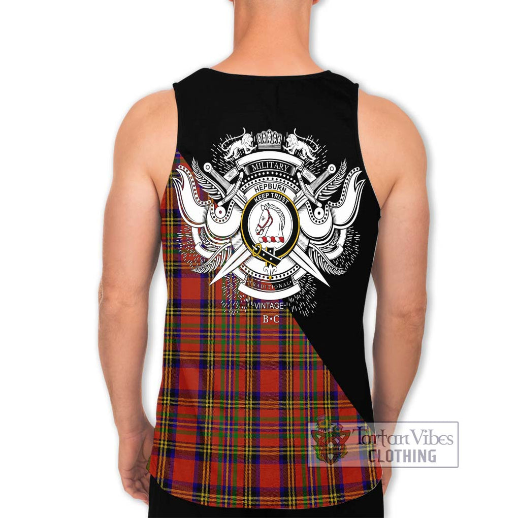 Hepburn Tartan Men's Tank Top with Family Crest and Military Logo Style - Tartanvibesclothing Shop
