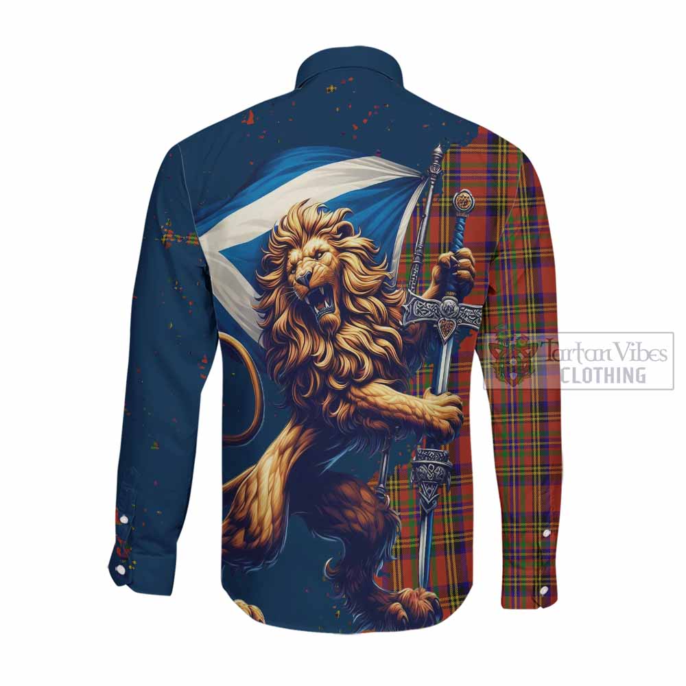 Tartan Vibes Clothing Hepburn Tartan Family Crest Long Sleeve Button Shirt with Scottish Majestic Lion