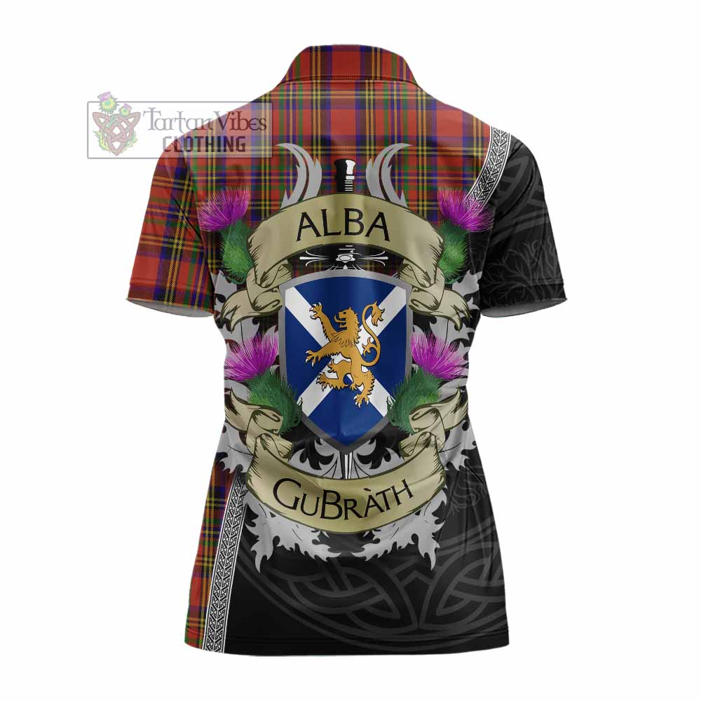 Tartan Vibes Clothing Hepburn Tartan Family Crest Women's Polo Shirt Lion Rampant Royal Thistle Shield Celtic Inspired