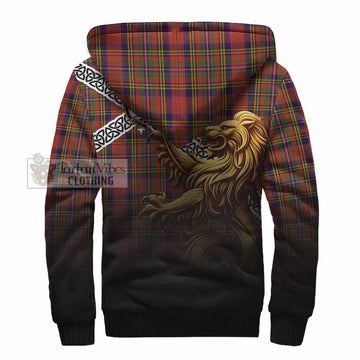 Hepburn Crest Tartan Sherpa Hoodie with Golden Lion Emblem Celtic Style