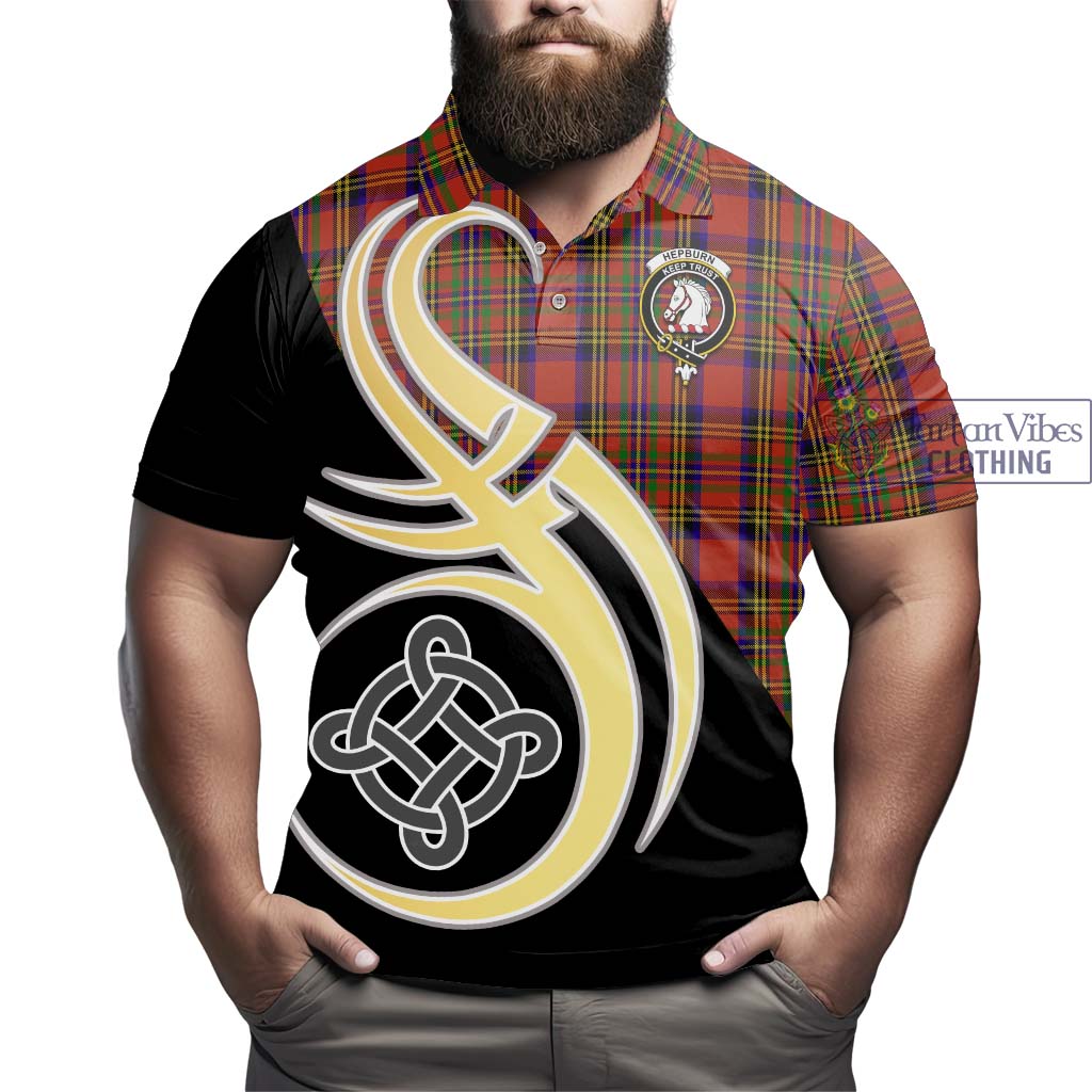 Hepburn Tartan Polo Shirt with Family Crest and Celtic Symbol Style - Tartan Vibes Clothing