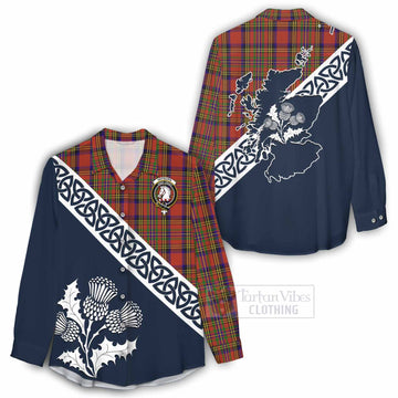 Tartan Vibes Clothing Hepburn Tartan Women's Casual Shirt Featuring Thistle and Scotland Map