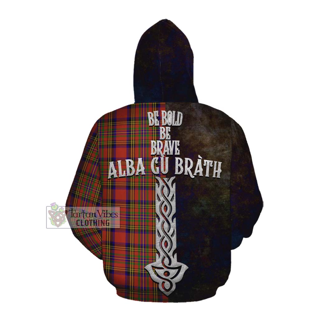 Tartan Vibes Clothing Hepburn Tartan Family Crest Cotton Hoodie Alba Gu Brath Be Brave Lion Ancient Style