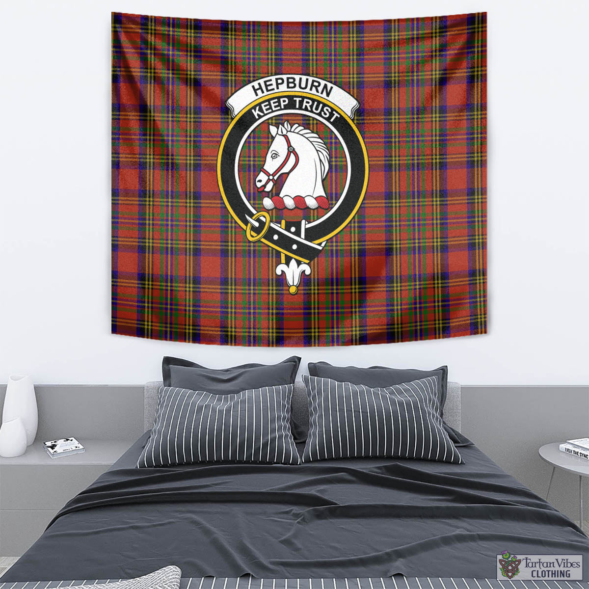 Hepburn Tartan Tapestry Wall Hanging and Home Decor for Room with Family Crest - Tartan Vibes Clothing