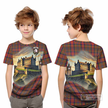 Hepburn Tartan Family Crest Kid T-Shirt with Scottish Ancient Castle Style