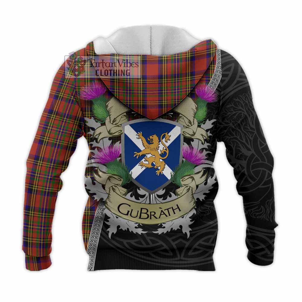 Tartan Vibes Clothing Hepburn Tartan Family Crest Knitted Hoodie Lion Rampant Royal Thistle Shield Celtic Inspired