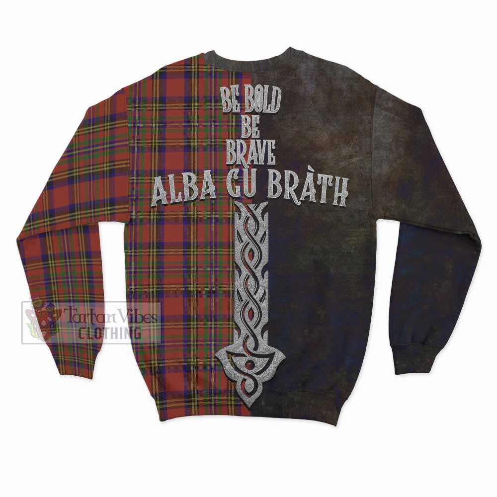 Tartan Vibes Clothing Hepburn Tartan Family Crest Sweatshirt Alba Gu Brath Be Brave Lion Ancient Style