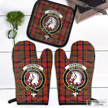 Hepburn Tartan Combo Oven Mitt & Pot-Holder with Family Crest Combo 1 Oven Mitt & 1 Pot-Holder Black - Tartan Vibes Clothing