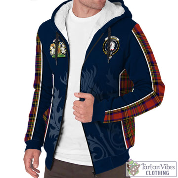 Hepburn Tartan Sherpa Hoodie with Family Crest and Scottish Thistle Vibes Sport Style