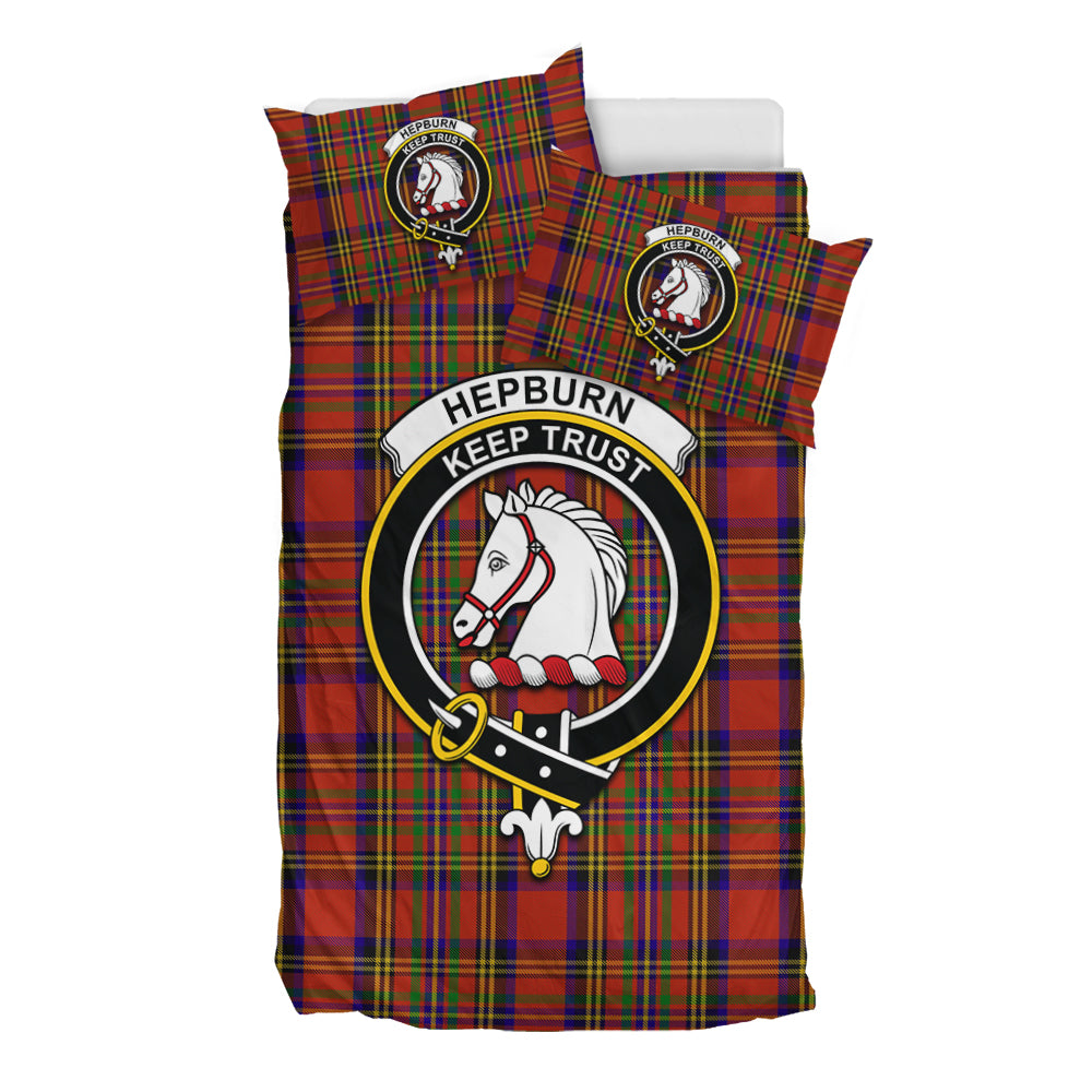 Hepburn Tartan Bedding Set with Family Crest - Tartan Vibes Clothing