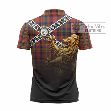 Hepburn Crest Tartan Zipper Polo Shirt with Golden Lion Emblem Celtic Style